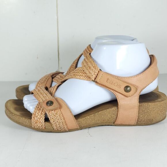 Taos Women’s Trulie US9-9,5 Cantaloupe Leather Woven Cork Wedge Strappy Sandals - Picture 2 of 16